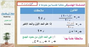 عرض تقديمي وشرح وحل تمارين درس مجموع متسلسلة هندسية – بوربوينت (رياضيات بحتة) الحادي عشر