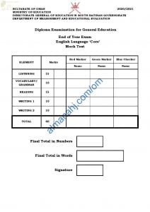 امتحان تدريبي وتجريبي للاختبار النهائي (MOCK EXAM)نموذج ثان مع الحل (لغة انجليزية) الثاني عشر