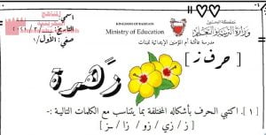 نشاط إكمال الكلمات بحرف الزاي (لغة عربية) الأول