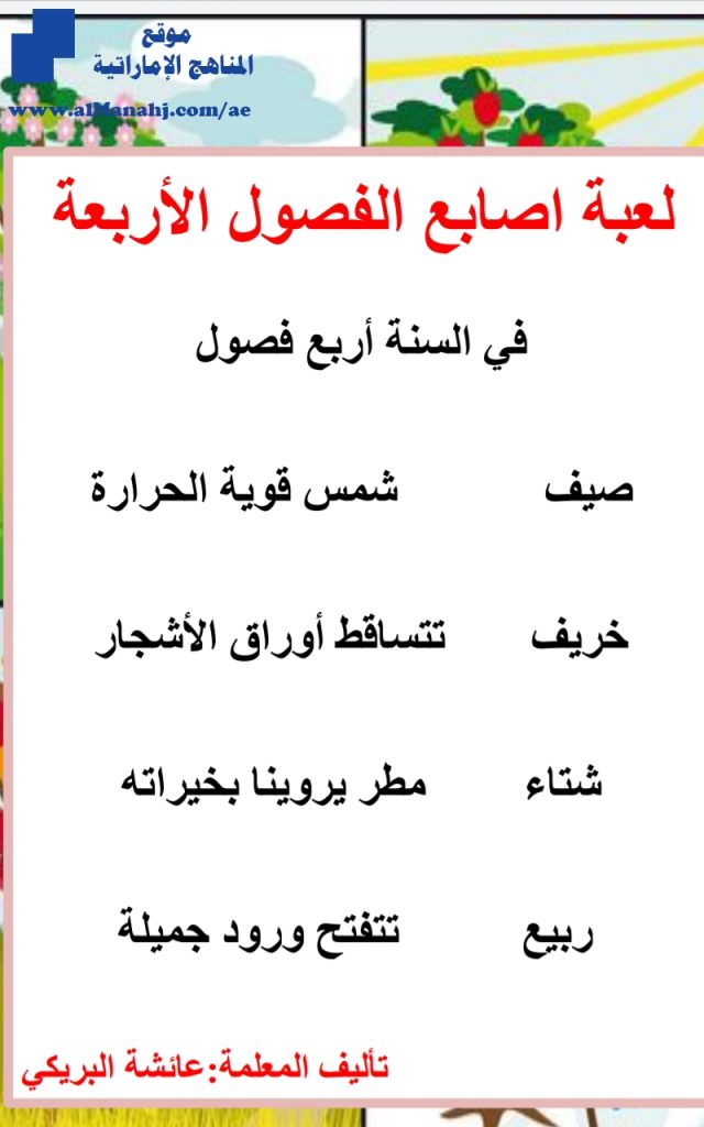 لعبة أصابع الفصول الأربعة, (علوم) KG1