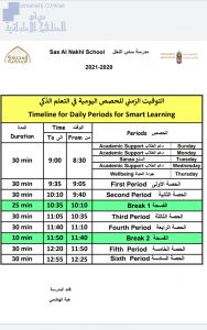 توقيت الزمني للحصص اليومية في التعلم الذكي, (الدوام) ملفات مدرسية