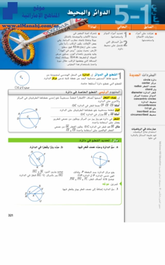 دليل المعلم الدوائر والمحيط, (رياضيات) العاشر المتقدم