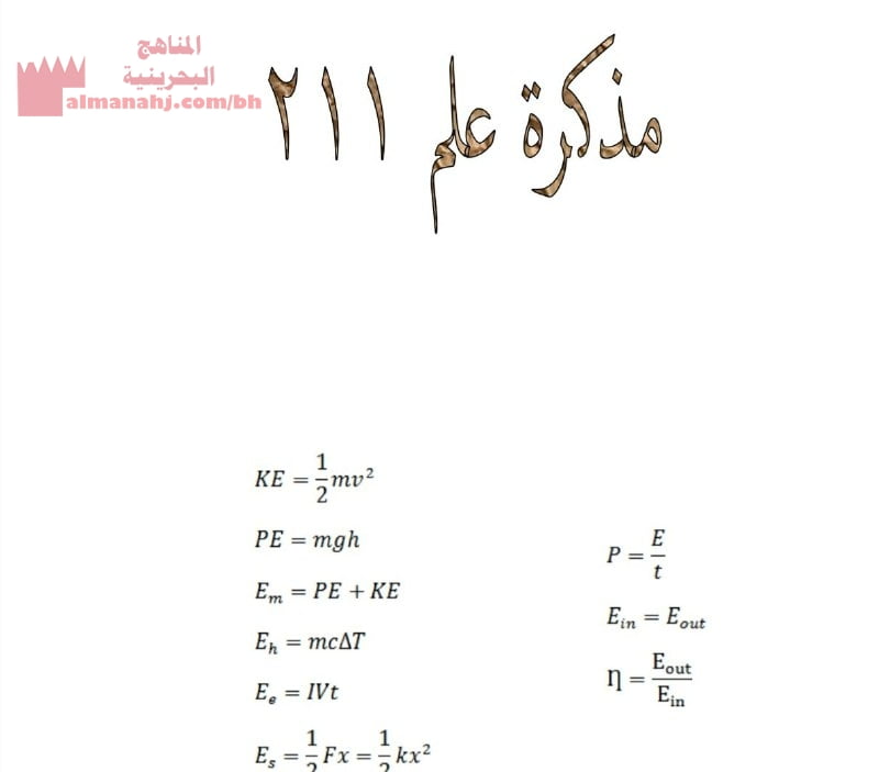 مذكرة وملخص مقررعلم 211 (فيزياء) مرحلة ثانوية