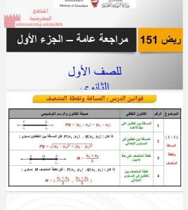 مراجعة عامة الجزء الأوّل المسافة ونقطة المنتصف (رياضيات) الأول الثانوي