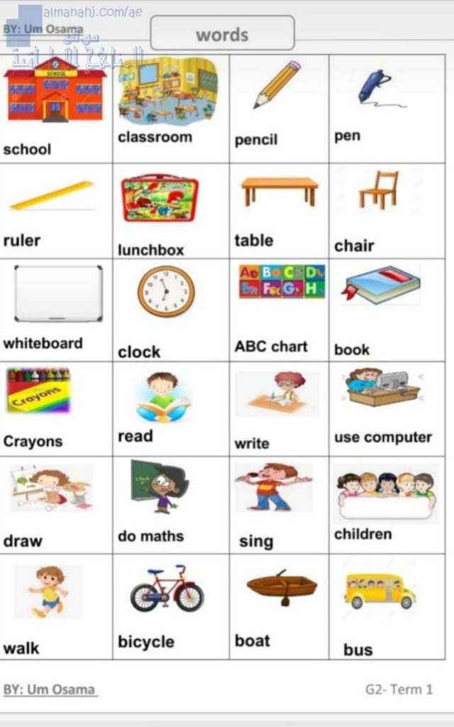 مفردات المنهاج, (لغة انجليزية) الثاني