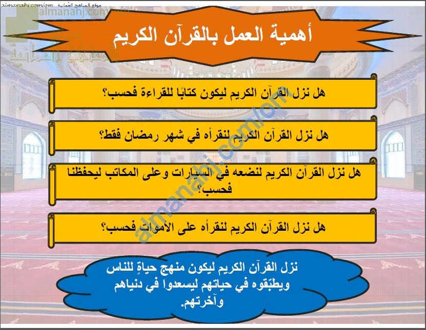 ملخص شرح درس القرآن الكريم (تربية اسلامية) السابع