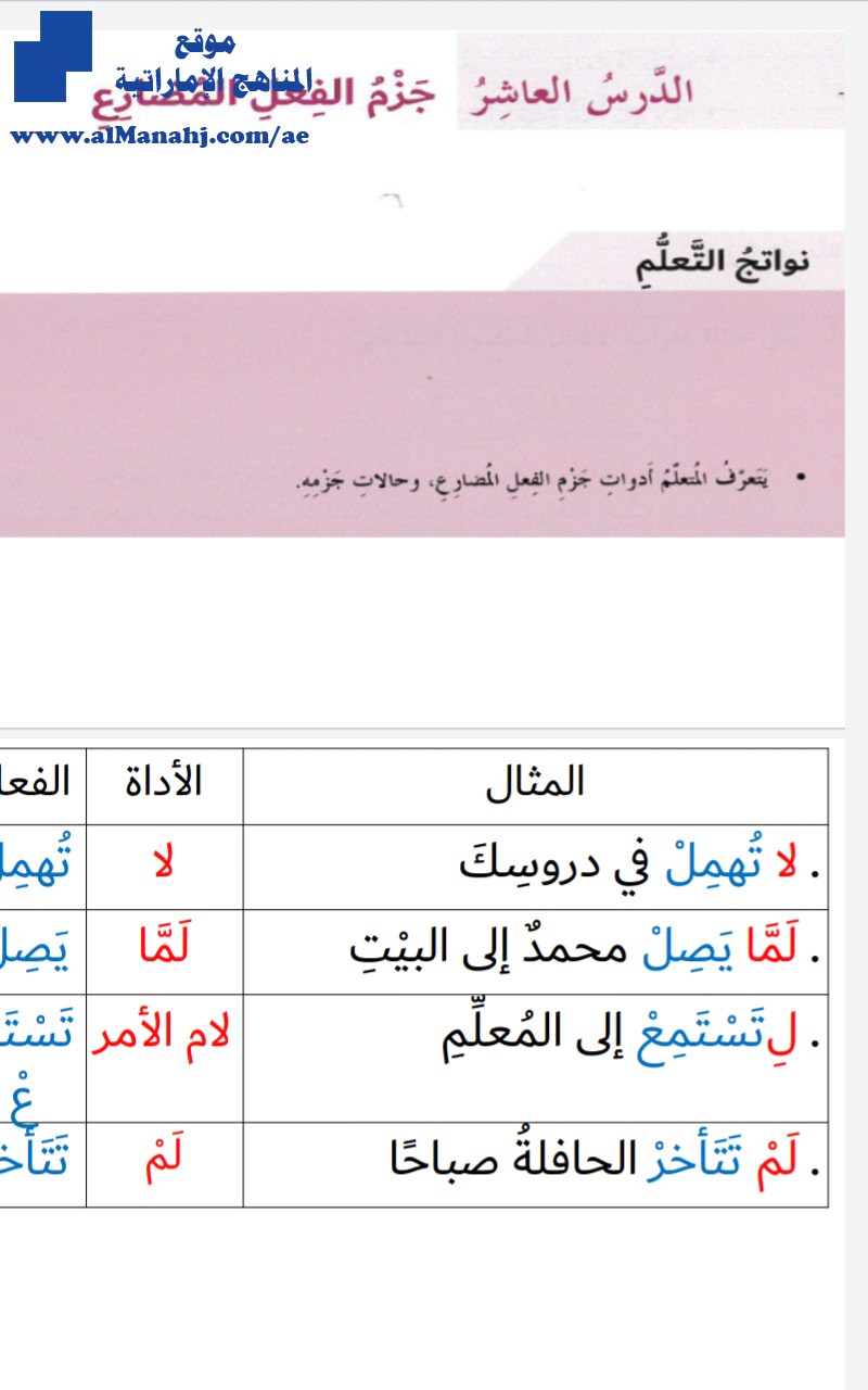 حل الدرس العاشر جزم الفعل المضارع, (لغة عربية) الثامن