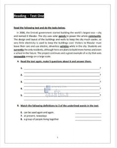 نموذج امتحان قراءة متبوعا بالحل, (لغة انجليزية) الخامس