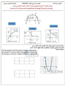 أوراق عمل الوحدة الأولى الدرس الرابع القيم القصوى ومتوسط معدلات التغير, (رياضيات) الثاني عشر العام