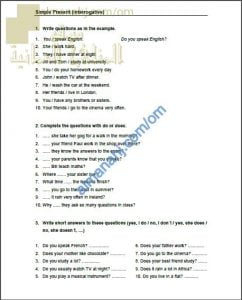 اختبارات وتدريبات في زمن الحاضر البسيط (لغة انجليزية) ملفات مدرسية