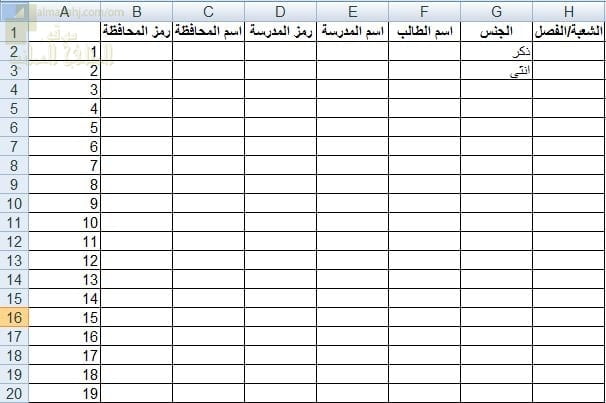 استمارة تفريغ درجات أداء التلاميذ لمادة اللغة العربية (لغة عربية) ملفات مدرسية