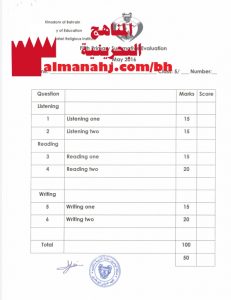 نموذج امتحان (لغة انجليزية) الخامس
