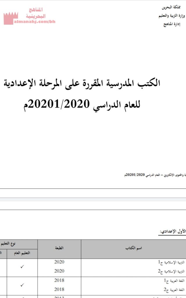 الكتب المدرسية المقررة على المرحلة الإعدادية