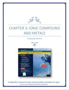 ملخص وشرح الوحدة الثالثة المركبات الأيونية والمعادن, (كيمياء) العاشر المتقدم