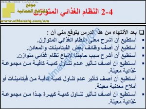 ملخص شرح درس النظام الغذائي المتوازن مع حل الأنشطة (علوم) الثامن