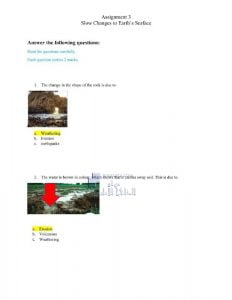 ورقة عمل SLOW CHANGES TO EARTHS SURFACE مع الحل, منهج انجليزي (علوم) الثاني