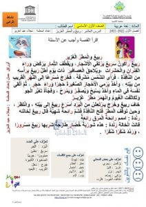 نشاط إثرائي الدرس العاشر ربيع والمطر الغزير, (لغة عربية) الأول