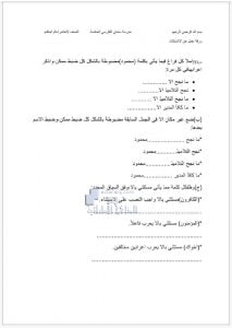 ورقة عمل درس أسلوب الإستثناء, (لغة عربية) العاشر العام