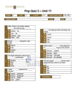 بوب كويز الوحدة الحادية عشرة (POP QUIZ UNIT: 11) يتبعه الحل, (لغة انجليزية) السابع