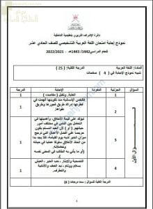 نموذج الإجابة للاختبار التشخيصي والقصير نموذج أول (لغة عربية) الحادي عشر