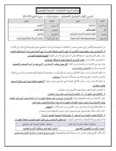 ملخص شامل للامتحان المركزي (تربية اسلامية) الثاني عشر