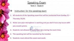 تعليمات امتحان المحادثة, (لغة انجليزية) الثامن