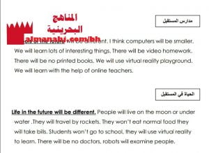 مواضيع في مدارس المستقبل والحياة في المستقبل (لغة انجليزية) السادس