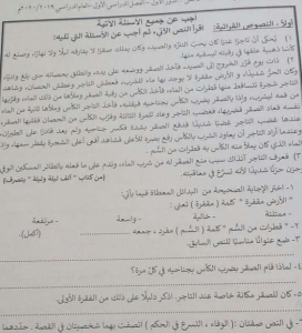 أسئلة الامتحان الرسمي الدور الأول (لغة عربية) الخامس