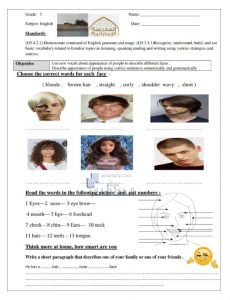 أوراق عمل مراجعة مفردات وقواعد الوحدة الثانية, (لغة انجليزية) الخامس