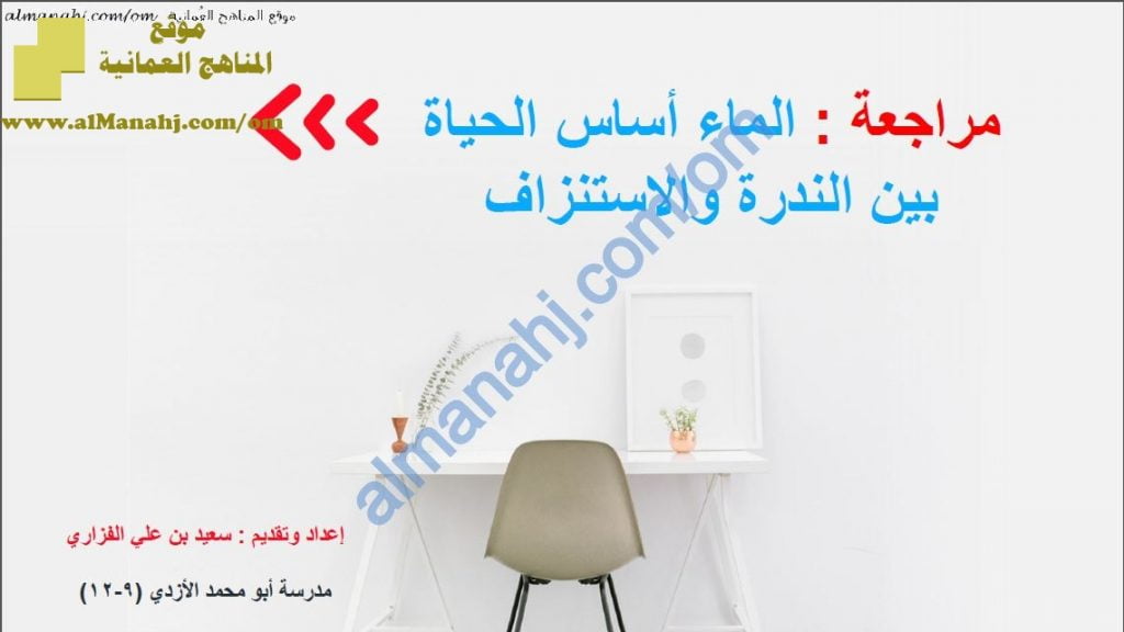 مذكرة أسئلة اختبارية امتحانية في درس الماء أساس الحياة بين الندرة والاستنزاف (هذا وطني) الثاني عشر