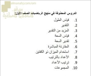 مقرر الدروس المحذوفة (رياضيات) الأول