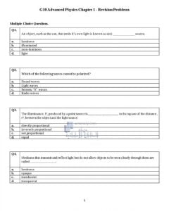 أوراق عمل مراجعة الوحدة الأولى, منهج انجليزي (فيزياء) العاشر المتقدم