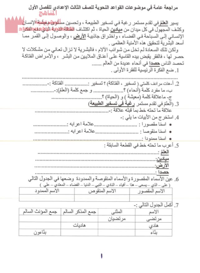 مذكرة مراجعة مع مذكرة المراجعة المساندة والتفصيلية وشرح القصائد (لغة عربية) التاسع