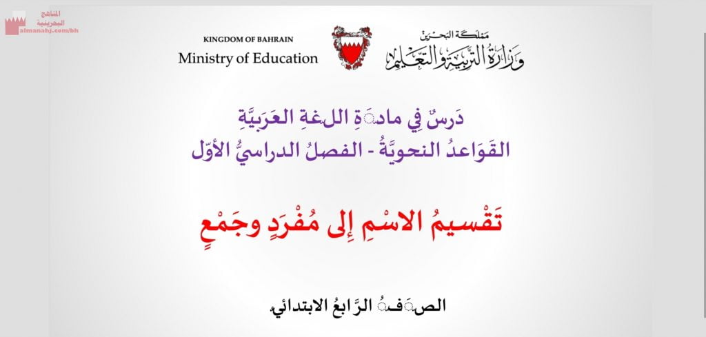 عرض بوربوينت لدرس تقسيم الاسم إلى مفرد وجمع