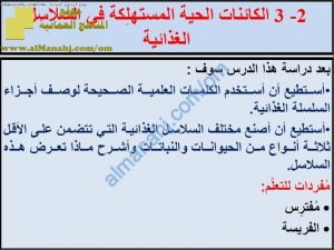 ملخص شرح درس الكائنات الحية المستهلِكة في السلاسل مع حل الأنشطة (علوم) السادس