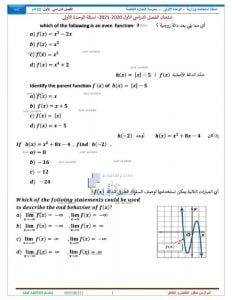 أسئلة امتحانات وزارية الوحدة الأولى, (رياضيات) الثاني عشر العام
