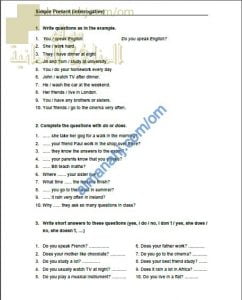 اختبار قصير في قاعدة الحاضر البسيط مع الحل (PRESENT SIMPLE) (لغة انجليزية) التاسع