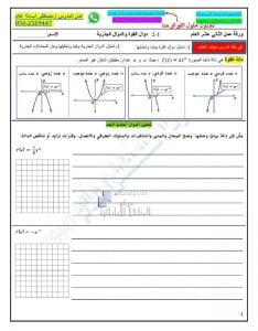 أوراق عمل الوحدة الثانية دوال القوة والدوال الجذرية بدون حل, (رياضيات) الثاني عشر العام