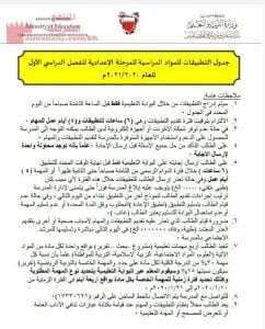 جدول التطبيقات للمواد الدراسية للمرحلة الإعدادية