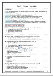 شرح الوحدة الخامسة – UNIT-5: DISEASE PREVENTION, منهج انجليزي (علوم صحية) الثاني عشر العام