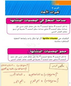 حل الدرس السادس تغيرات الأبعاد من وحدة الهندسة, (رياضيات) السابع