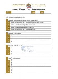 أوراق عمل (RATIOS AND RATES) مع الحل, منهج انجليزي (رياضيات) السادس