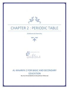 ملخص وشرح الوحدة الثانية الجدول الدوري, (كيمياء) العاشر المتقدم