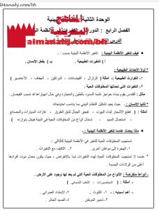 ملخص درس التغيرات في الأنظمة البيئية (علوم) الخامس