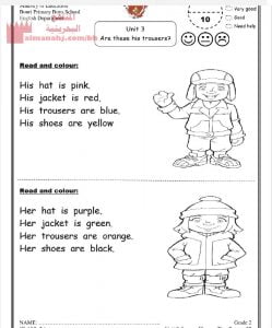 نشاط اللغة الإنجليزية الوحدة الثالثة (لغة انجليزية) الثالث