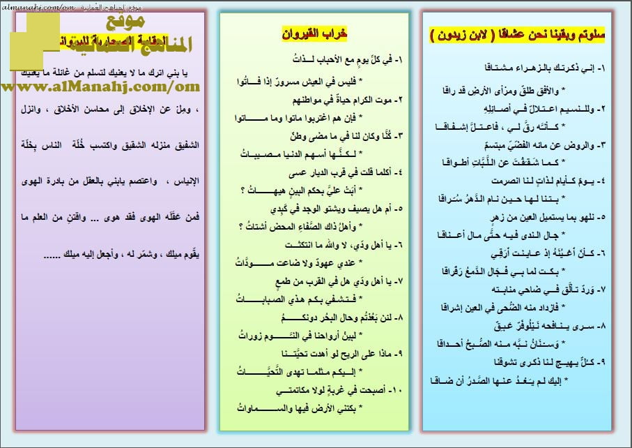 مقرر حفظ النصوص (لغة عربية) الثاني عشر